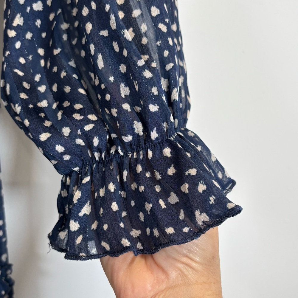 Apricot Navy Blue Ruffle V-Neck Tiered Mini Dress Romantic Cottagecore US 4 - Picture 7 of 16